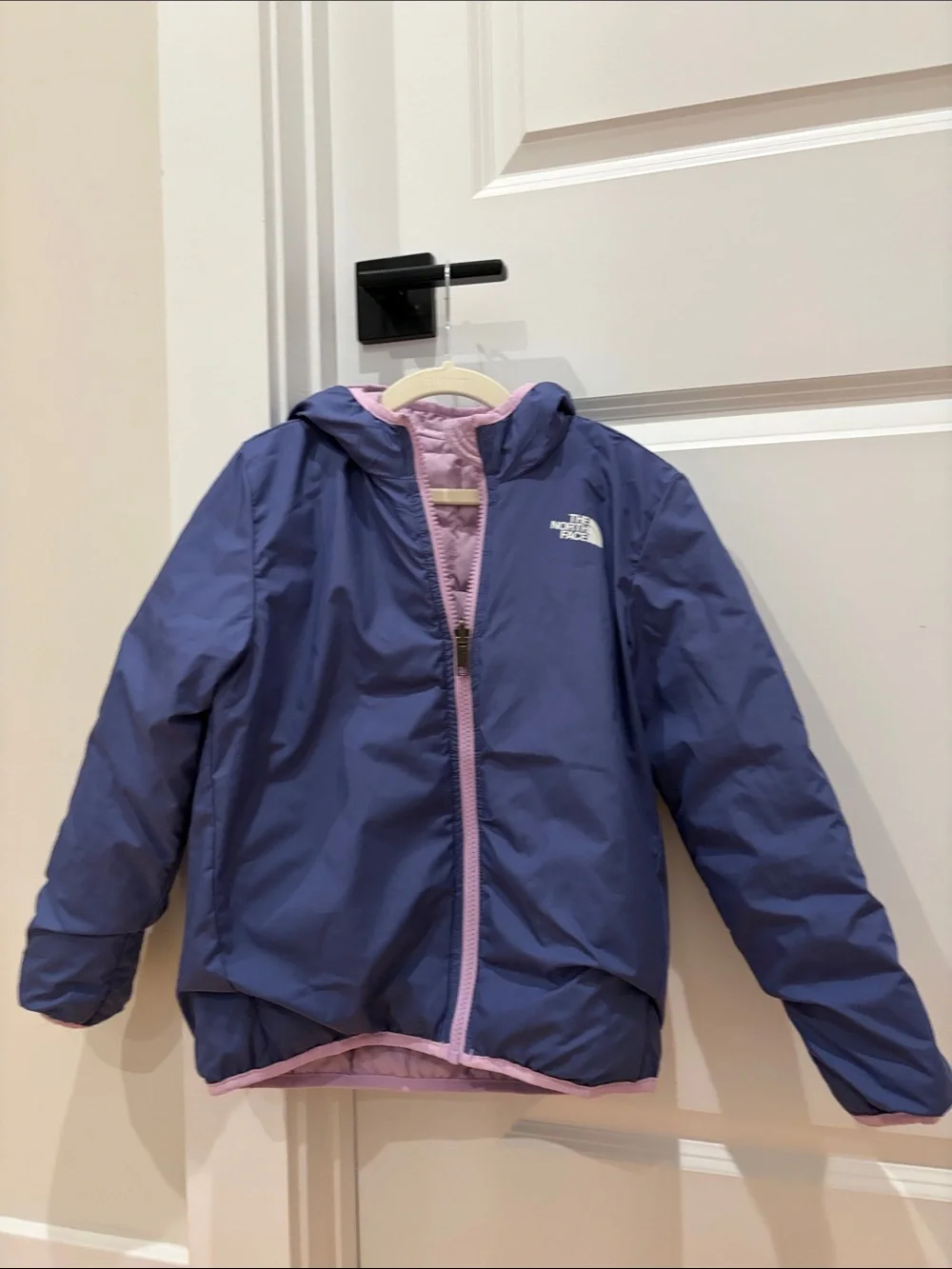 The North Face Kids' Reversible Hooded Puffer Jacket in Purple with Pink Trim
